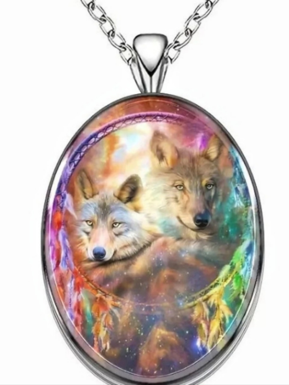 Wolf Pendant Necklace in Multicolor